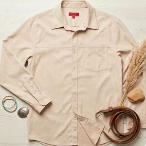 Private Member Large Tan Faux Suede Long Sleeve Western Button Down Boho Shirt